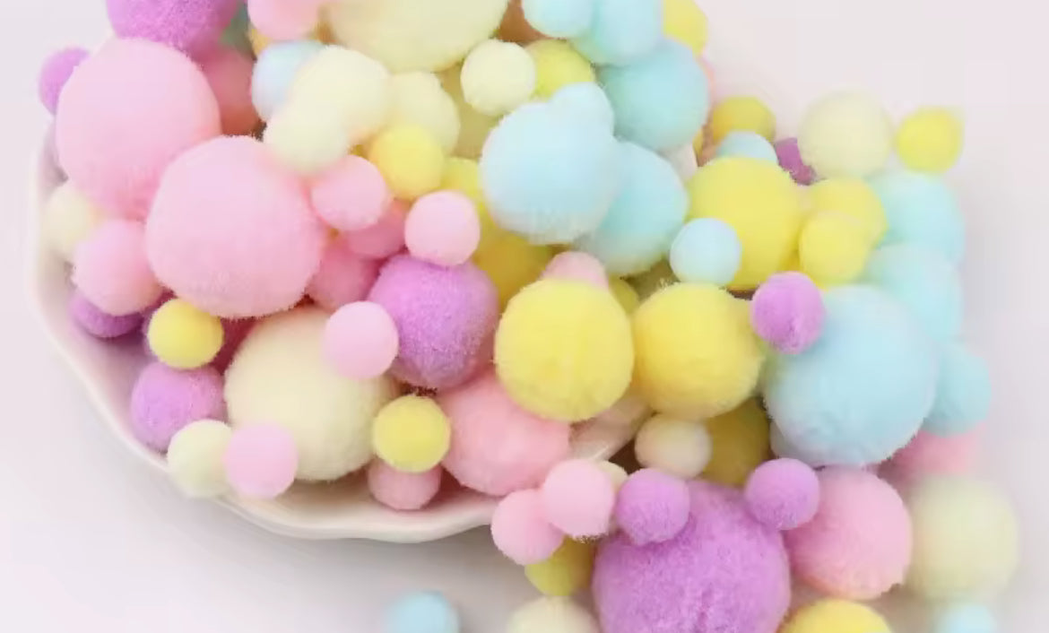 Pastel and Rainbow Colored Pom Poms for Craft Decor Paper Projects, Single Colored Pom Poms