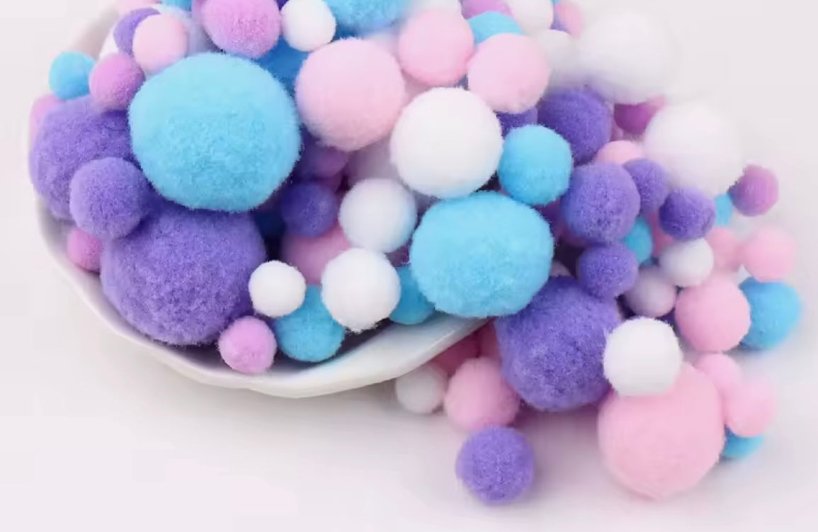 Pastel and Rainbow Colored Pom Poms for Craft Decor Paper Projects, Single Colored Pom Poms
